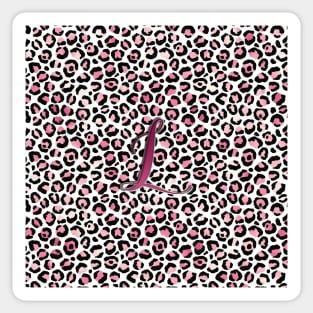 Letter L Monogram & Pink Leopard Print Sticker